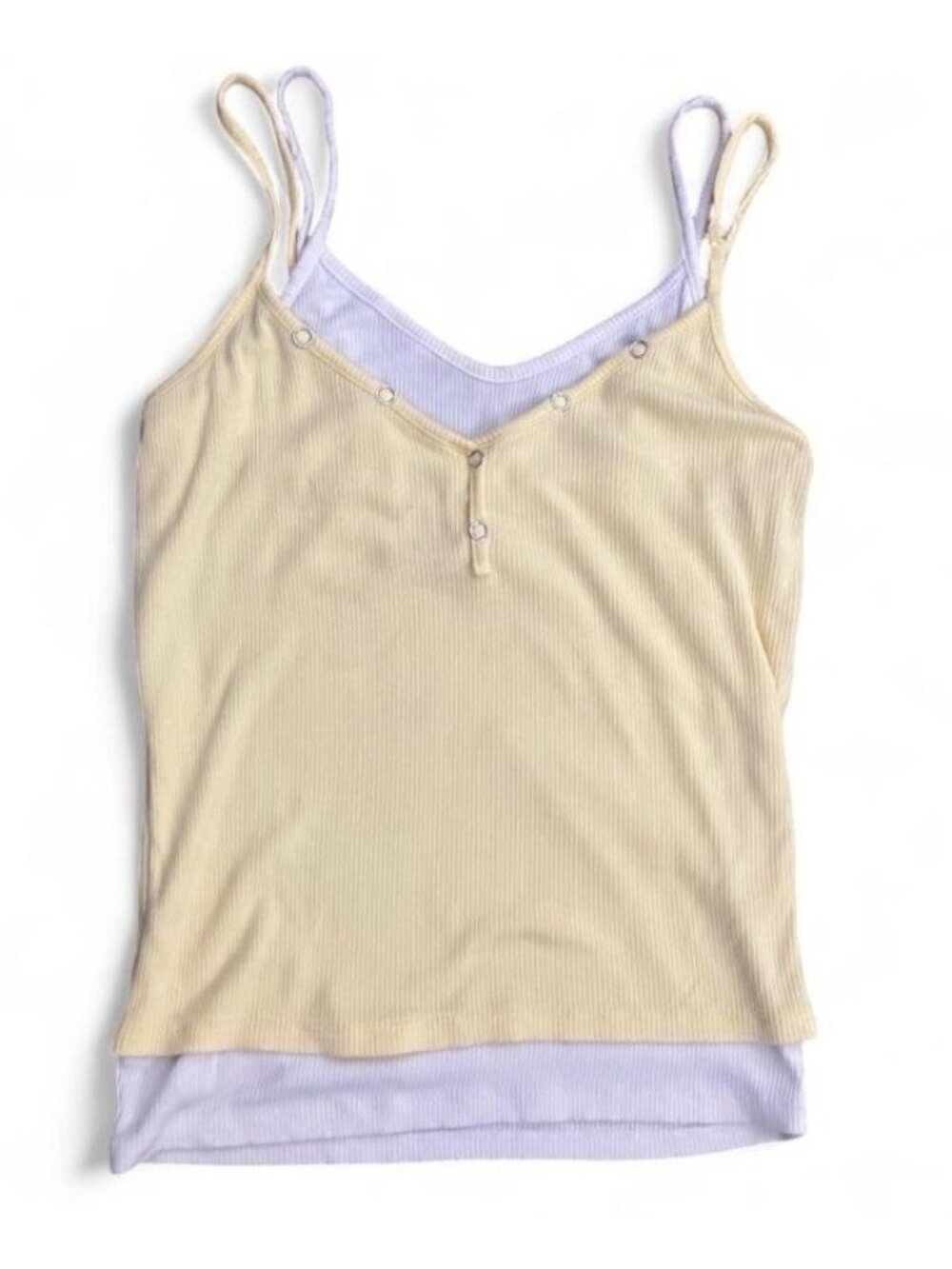 Frankee & Skylarr Women's Ribbed Button Faux Layer Cami Yellow/White S Y2K